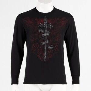 Miami‎ Ink Thermal Long Sleeve Shirt Mens Large Black Rose Sword Tattoo Y2K Goth